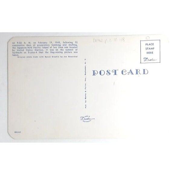 WWII Pacific Theater Stars And Stripes Flag Raising Iwo Jima Feb 1945 Postcard - Picture 3 of 4